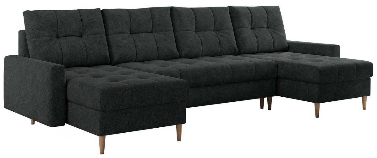 WOHNLANDSCHAFT Colin U Struktur Dunkelgrau - Dunkelgrau/Braun, Holz/Textil (290/75/140cm) - MKS