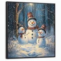 LEINWAND Bilder mit Rahmen - Schneemann - Schnee - Winter - Wald - 90x90 - Hellblau, Textil (90/90cm) - MuchoWow