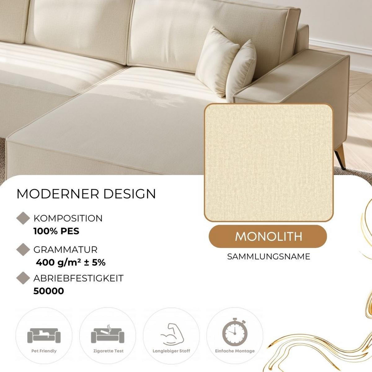 ECKSOFA OTIS Links, mit Schlaffunktion und Bettkasten, Creme - Creme, Textil/Metall (294/185cm) - Idohome
