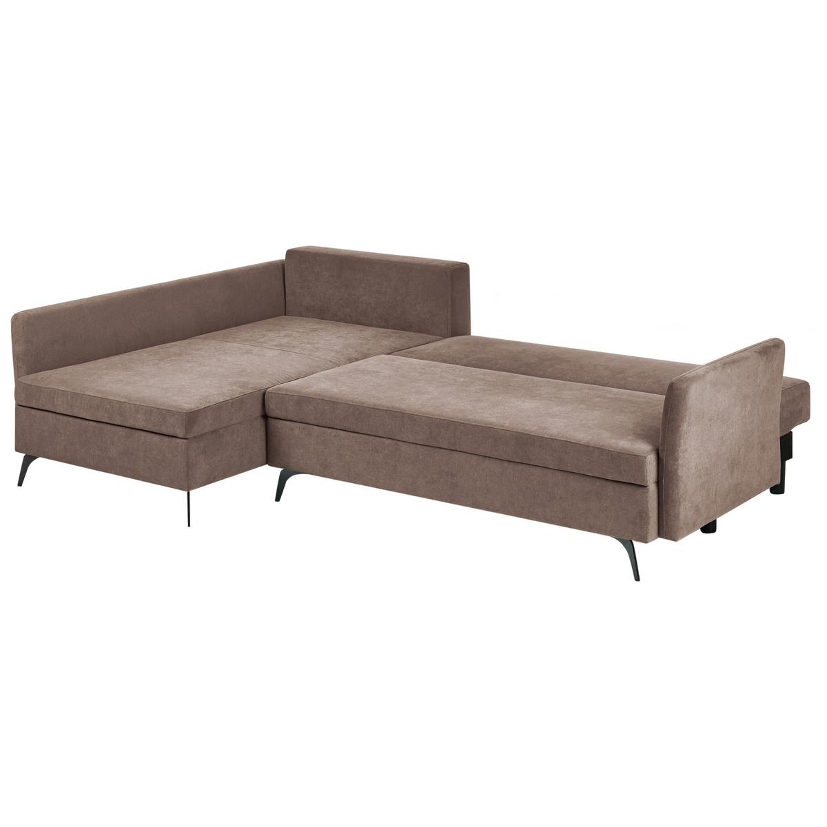 ECKSCHLAFSOFA 3-Sitzer Stoff Braun mit Stauraum rechtsseitig Koge - Braun, Textil (281/93cm) - Beliani