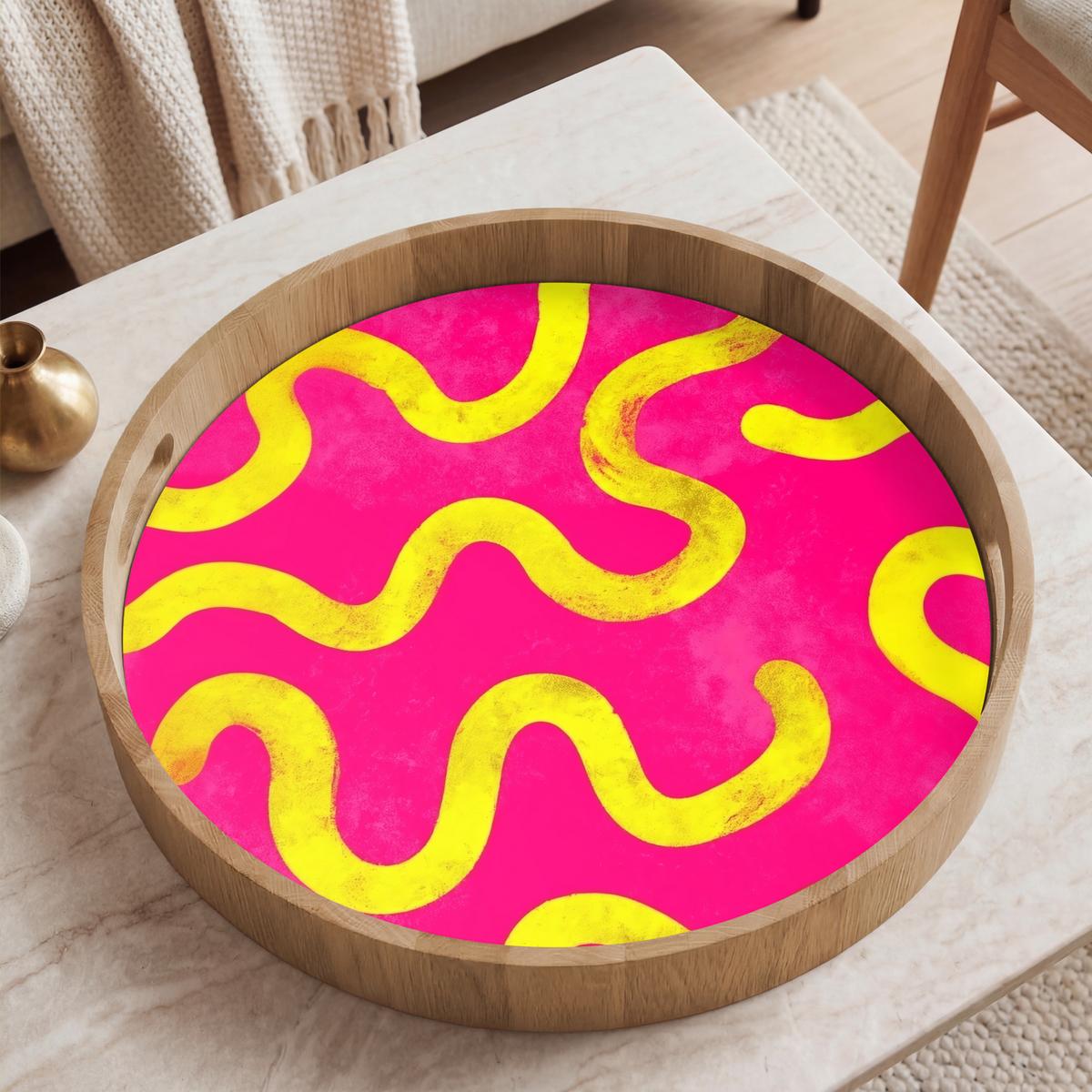 TABLETT Linie - Gelb - Abstrakt 50x50 cm - Pink, Holz (50/5/5cm) - OnlyWow