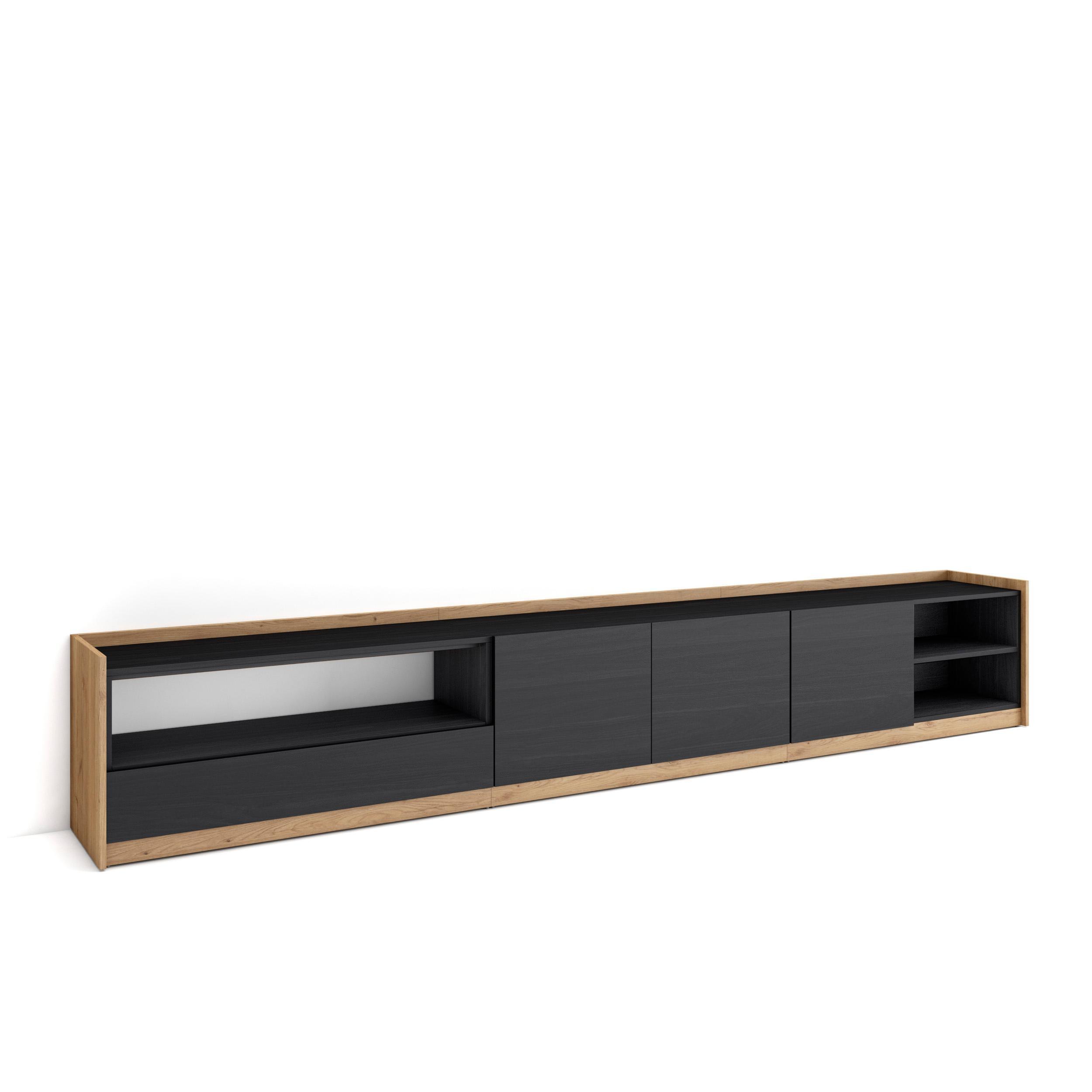 LOWBOARD, Schwarz Eiche, 310/37/50cm - Schwarz, Holzwerkstoff (310/50/37cm) - Skraut Home