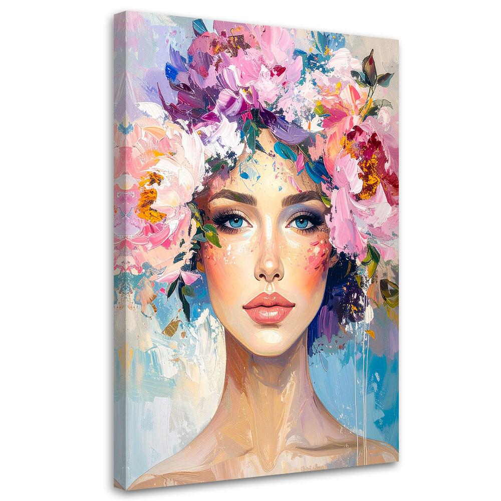 LEINWANDBILD Frau mit Blumen auf dem Kopf 40x60cm - Multicolor, Textil (40/60cm) - Feeby