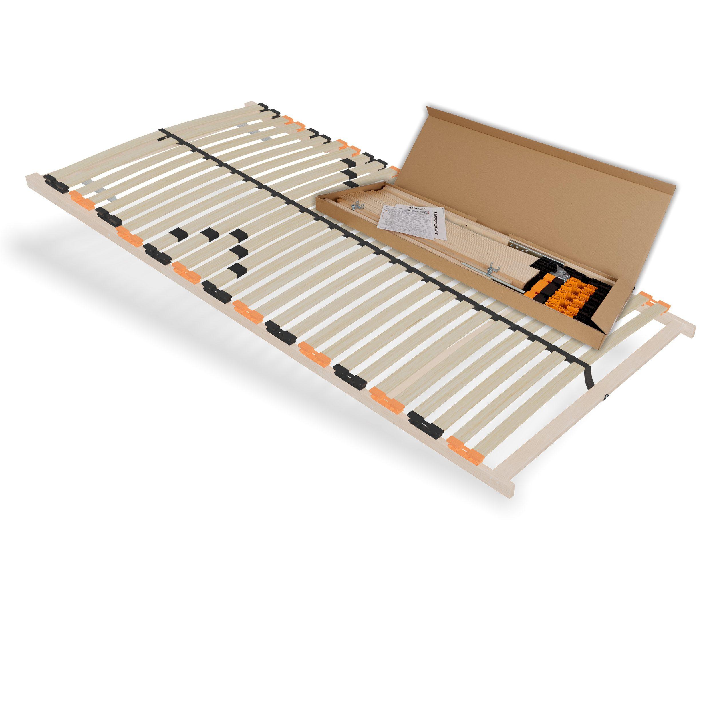 LATTENROST ErgoFlex – 80/200 cm, 7 Zonen, Härtegrad einstellbar - Eschefarben, Holz/Metall (80/200cm) - Schlaftroll