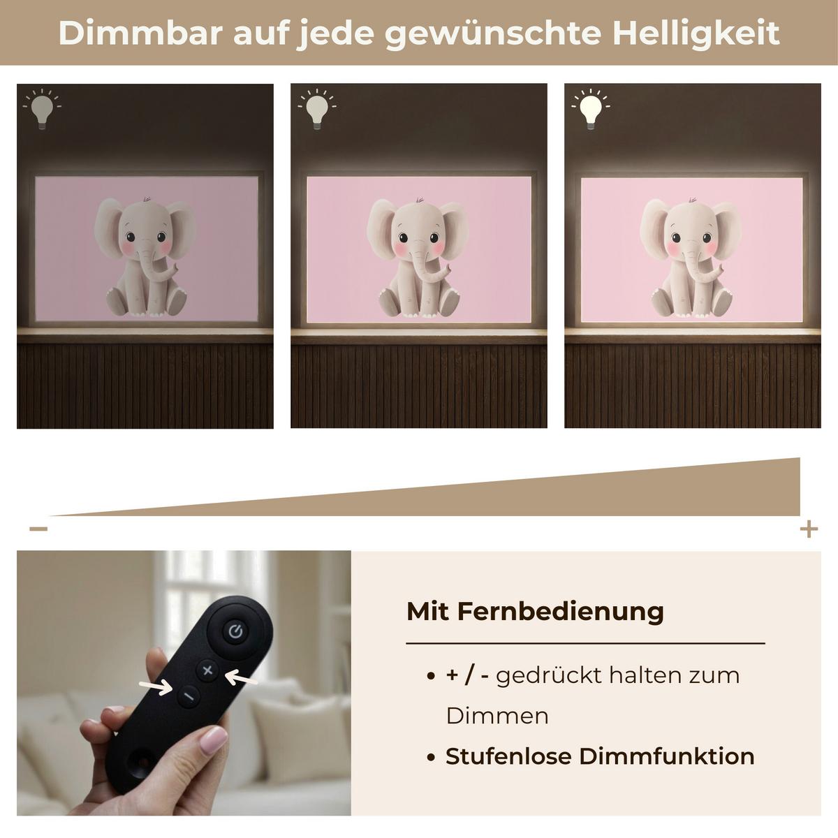 NACHTTISCHLAMPE MIT AKKU Elefant - Baby - Rosa - Cartoon 60x40 cm - Rosa, Holzwerkstoff (8/60/40cm) - OnlyWow