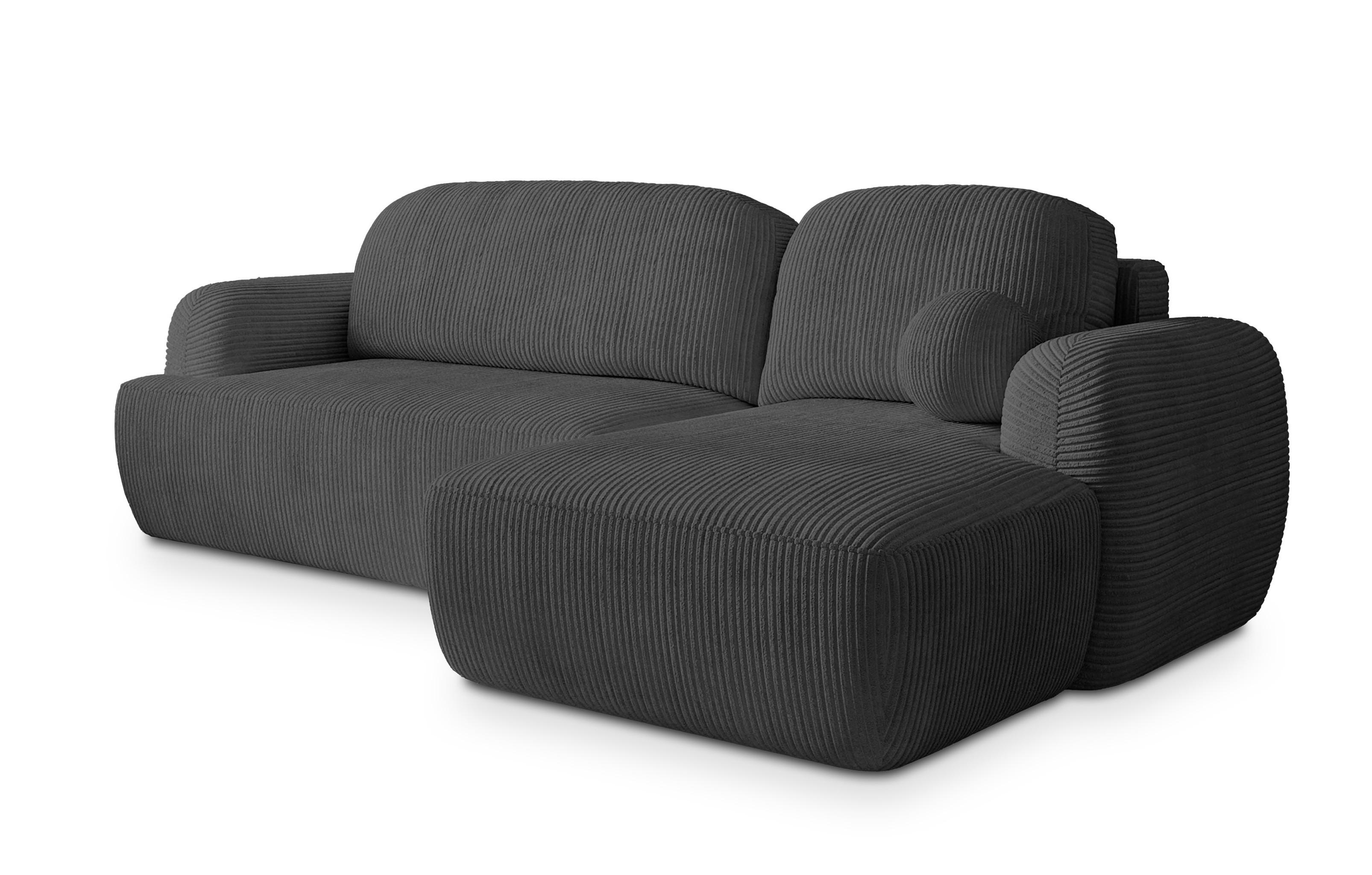 ECKSOFA MODENZA P R-S Graphitfarben Kordstoff mit Schlaffunktion - Graphitfarben/Schwarz, Holz/Kunststoff (266/148cm) - MASSENO
