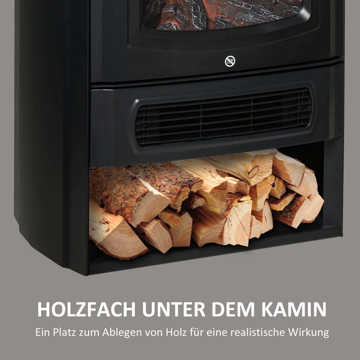 ELEKTROKAMIN 1000 W/2000 W mit Flammeneffekt Thermostat 20–25 qm Schwarz - Schwarz, Metall (5/32/44cm) - HOMCOM