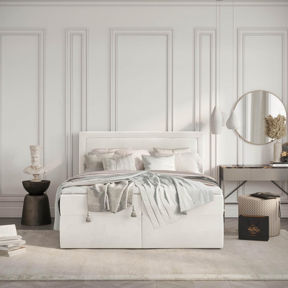 BOXBETT Jodan 120/200 cm Creme im Magic Velvet Stoff - Creme/Schwarz, Holz/Holzwerkstoff (120/200cm) - AltaBeds