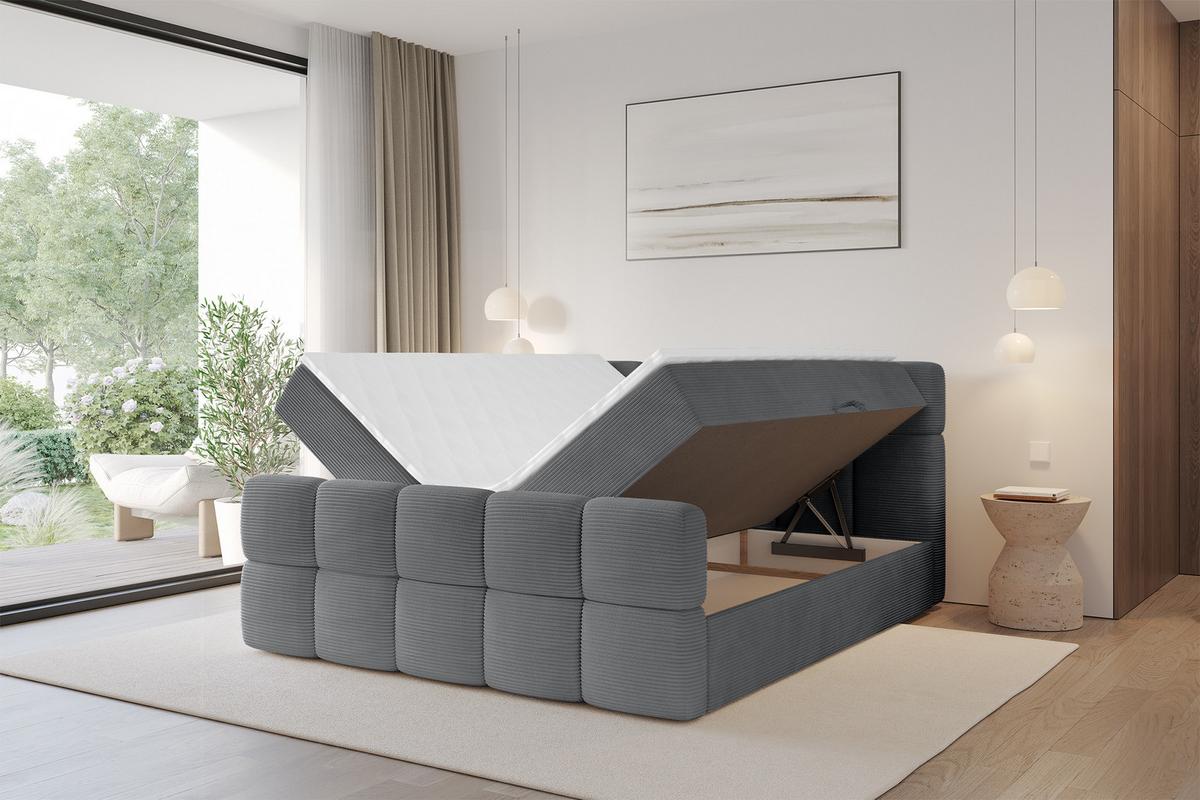BOXBETT mit Matratze H3 - FAMA-Z - 120x200 cm Dunkelgrau Poso - Taupe, Holzwerkstoff - ALTDECOR