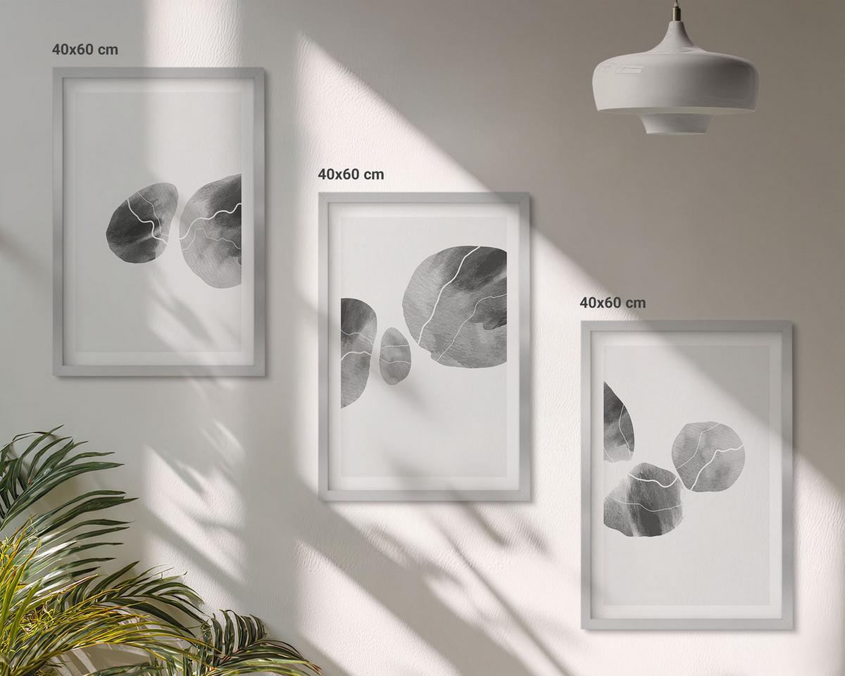 BILDER SET 3er Set - 40x60 cm Silberner Rahmen - Abstrakte Kunst, Farbspritzer - Silberfarben, Kunststoff (40/60cm) - TULUP