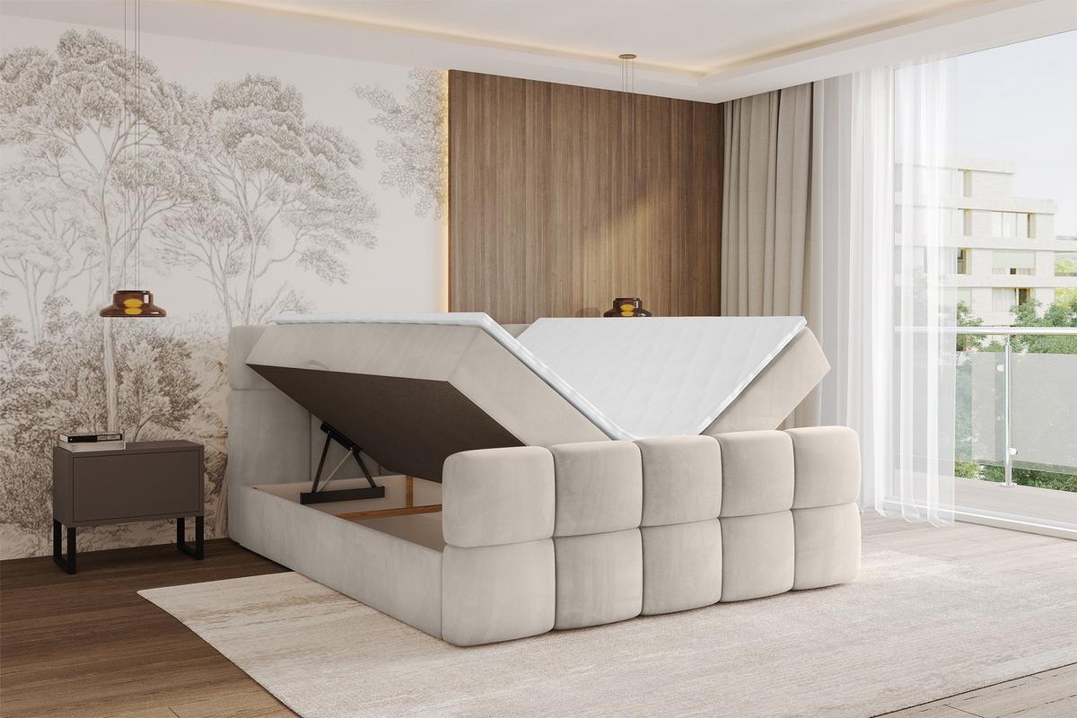 BOXBETT mit Matratze H4 - FAMA-Z - 140x200 cm Beige Casablanca - Beige, Holzwerkstoff - ALTDECOR