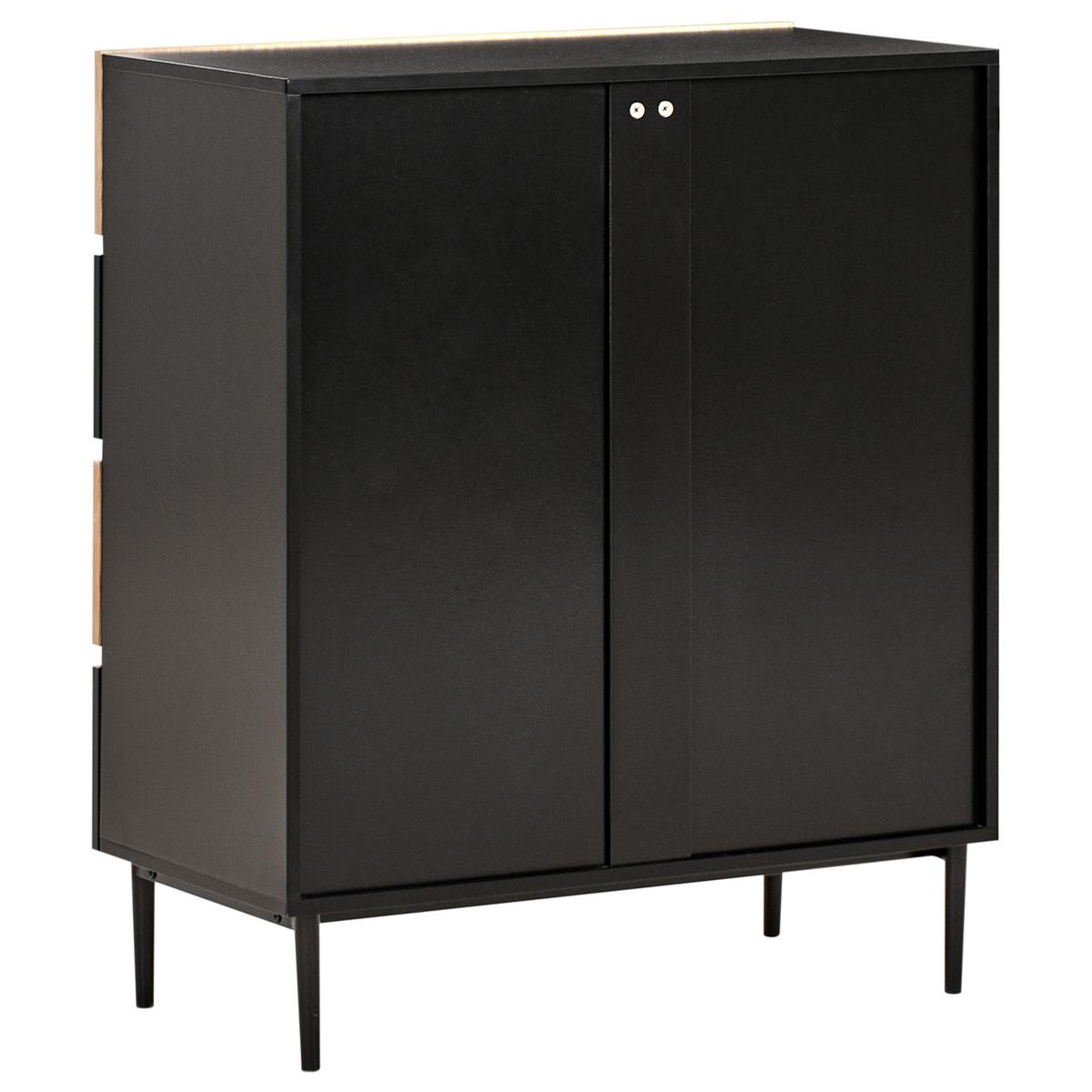 KOMMODE mit 4 Schubladen Naturfarbene Esche Schwarz Blythe - Schwarz/Braun, Holzwerkstoff/Metall (80/95/40cm) - Beliani