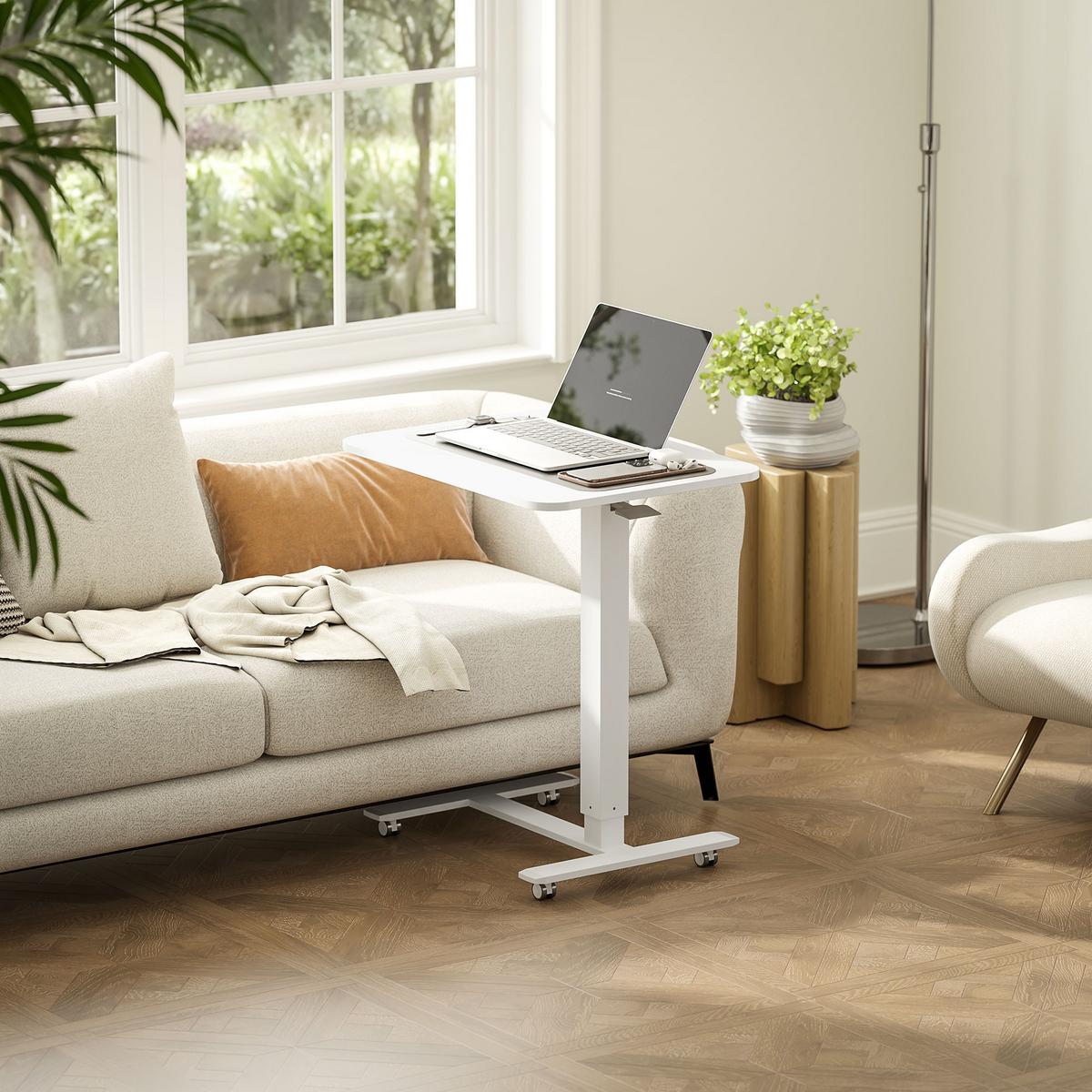 HÖHENVERSTELLBAR Steh-Sitz C-förmig Schreibtisch für Arbeitszimmer Weiß - Weiß, Holz (65/48/110cm) - HOMCOM