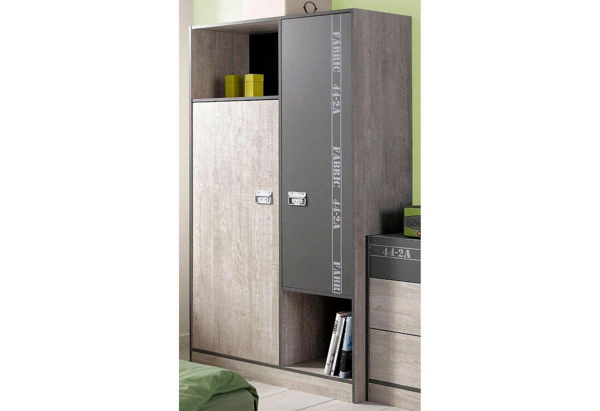 KINDERZIMMER Set 3-tlg Bett 90 x 200 Kleiderschrank Nachttisch - Chromfarben/Eschefarben, Holz/Holzwerkstoff (207/182/99cm) - Parisot Meuble