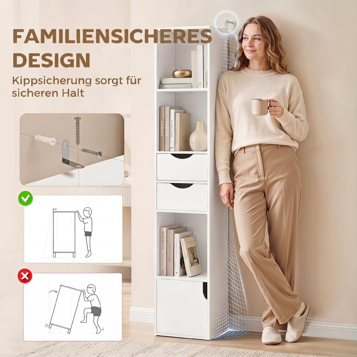 BÜCHERREGAL Spanplatte MDF Weiß - Weiß, Holzwerkstoff (24/158/30cm) - HOMCOM