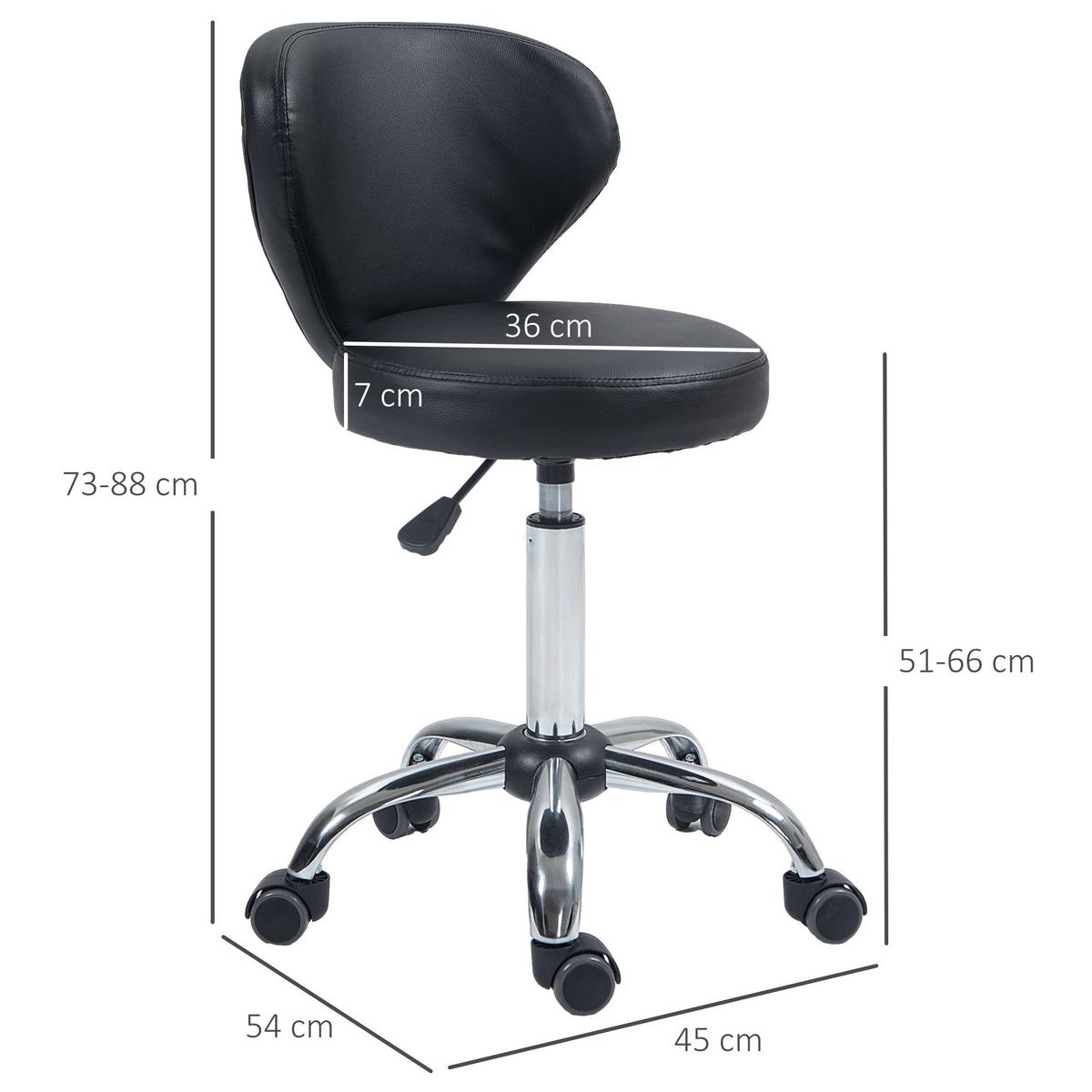 ROLLHOCKER höhenverstellbar Drehhocker drehbar Salon Hocker mit Lehne Schwarz - Schwarz, Kunststoff (45/88/54cm) - HOMCOM