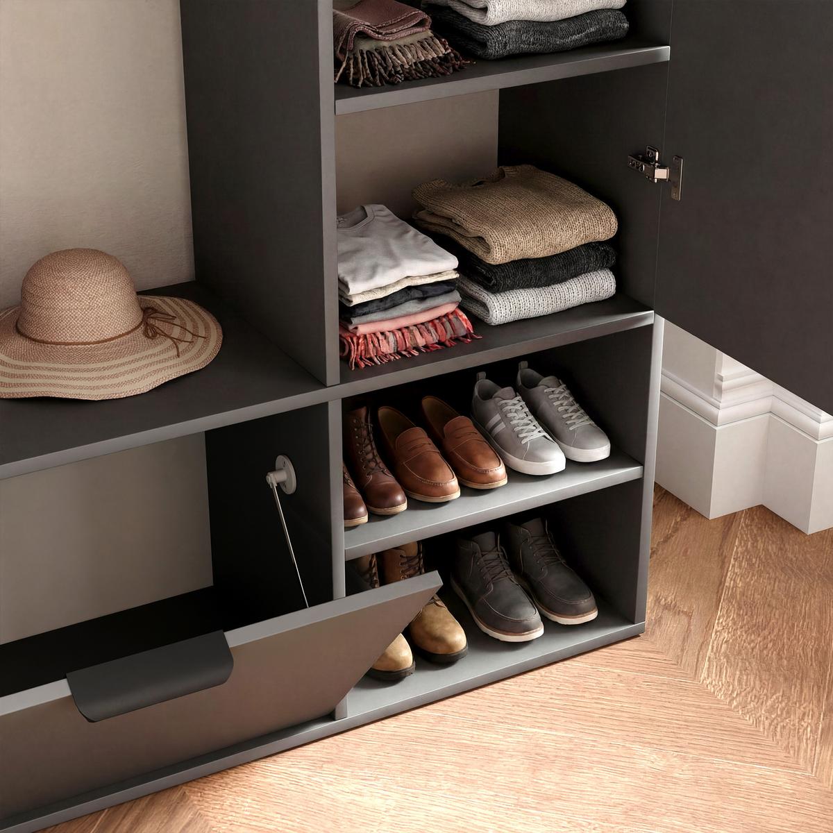GARDEROBE mit Spiegel ELIOR - Grau, Holz (100/189.4/33cm) - Idohome