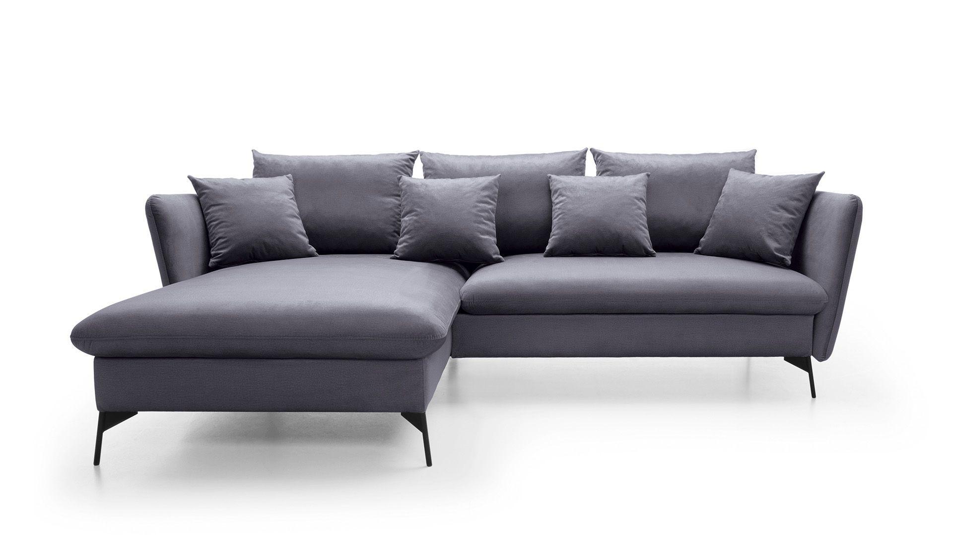 ECKSOFA FERRO Grau Velours-Stoff mit Schlaffunktion - Grau, Holz (258/167cm) - MASSENO