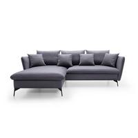 ECKSOFA FERRO Grau Velours-Stoff mit Schlaffunktion - Grau, Holz (258/167cm) - MASSENO