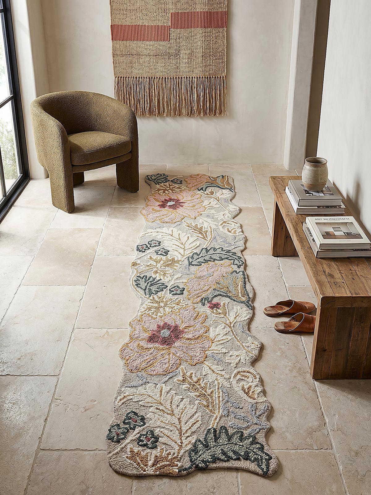 WOLLTEPPICH CHAR, floral, Hellrosa, 60 x 230 cm - Rosa, Textil (230/60cm) - KADIMA DESIGN