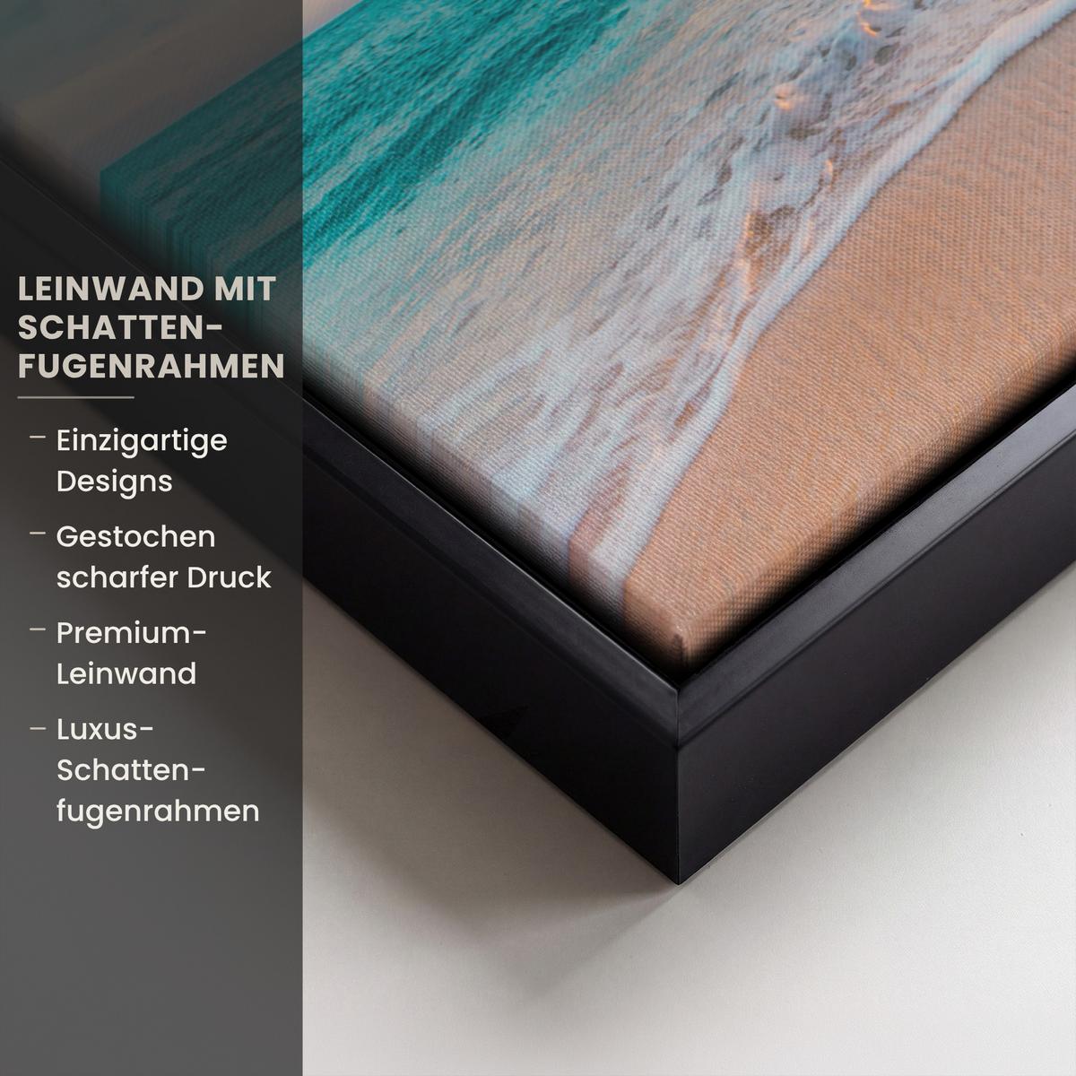 LEINWAND Bilder mit Rahmen - Sonnenuntergang - Strand - Meer - Sommer - Blau - 40x30 - Multicolor, Textil (40/30cm) - MuchoWow