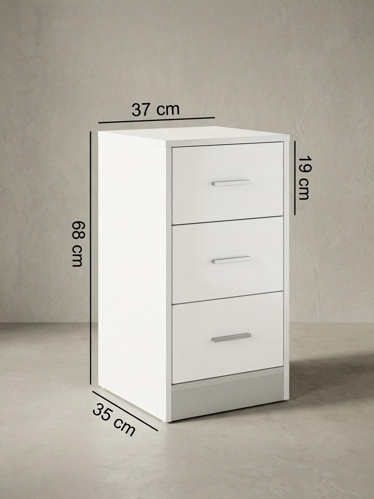 NACHTTISCH Holz 3 Schubladen Melaminbeschichtet Modern, Weiß 38x35x68 cm - Weiß, Holz/Kunststoff (38/68/35cm) - KADIMA DESIGN