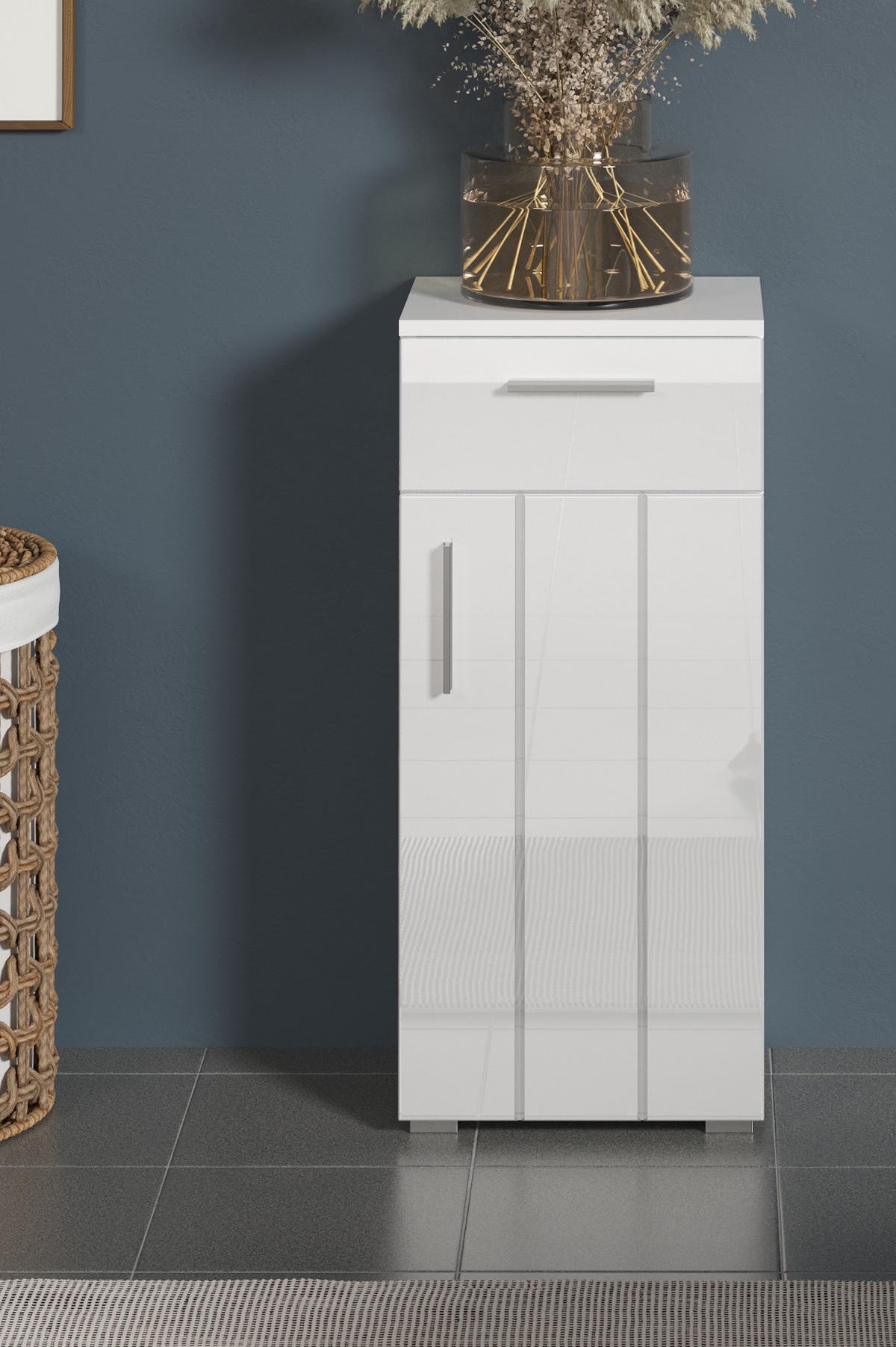 KOMMODE weiß Hochglanz 37 x 83 cm, Badschrank in modernem Design - Weiß Hochglanz/Silberfarben, Holzwerkstoff/Kunststoff (37/83/31cm) - Top.Furn