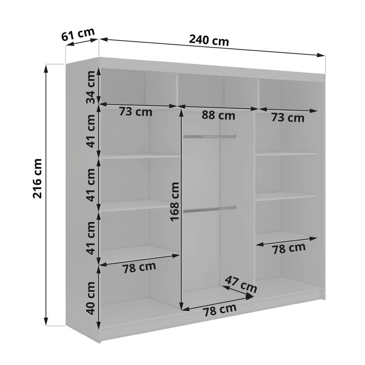 SCHWEBETÜRENSCHRANK 240 - DUBROWNIK - Kaschmir mit Spiegel - Kaschmir/Alufarben, Holzwerkstoff/Metall (240/216/61cm) - MKS
