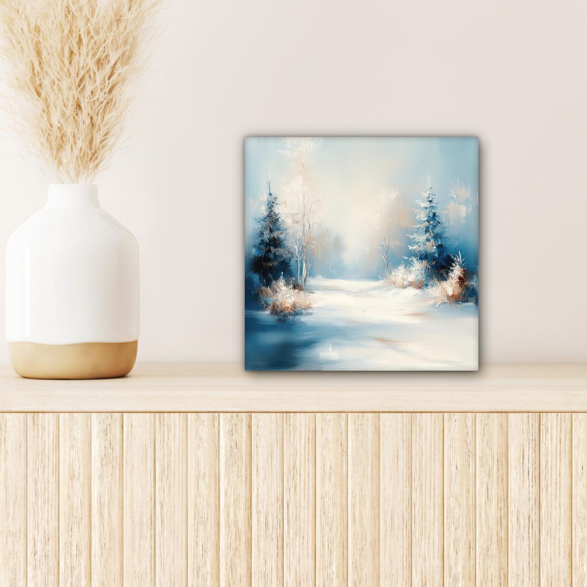 LEINWANDBILD Wald - Winter - Natur - Abstrakt - Schnee Deko Wohnzimmer 20x20 cm - Weiß, Textil (20/20cm) - MuchoWow
