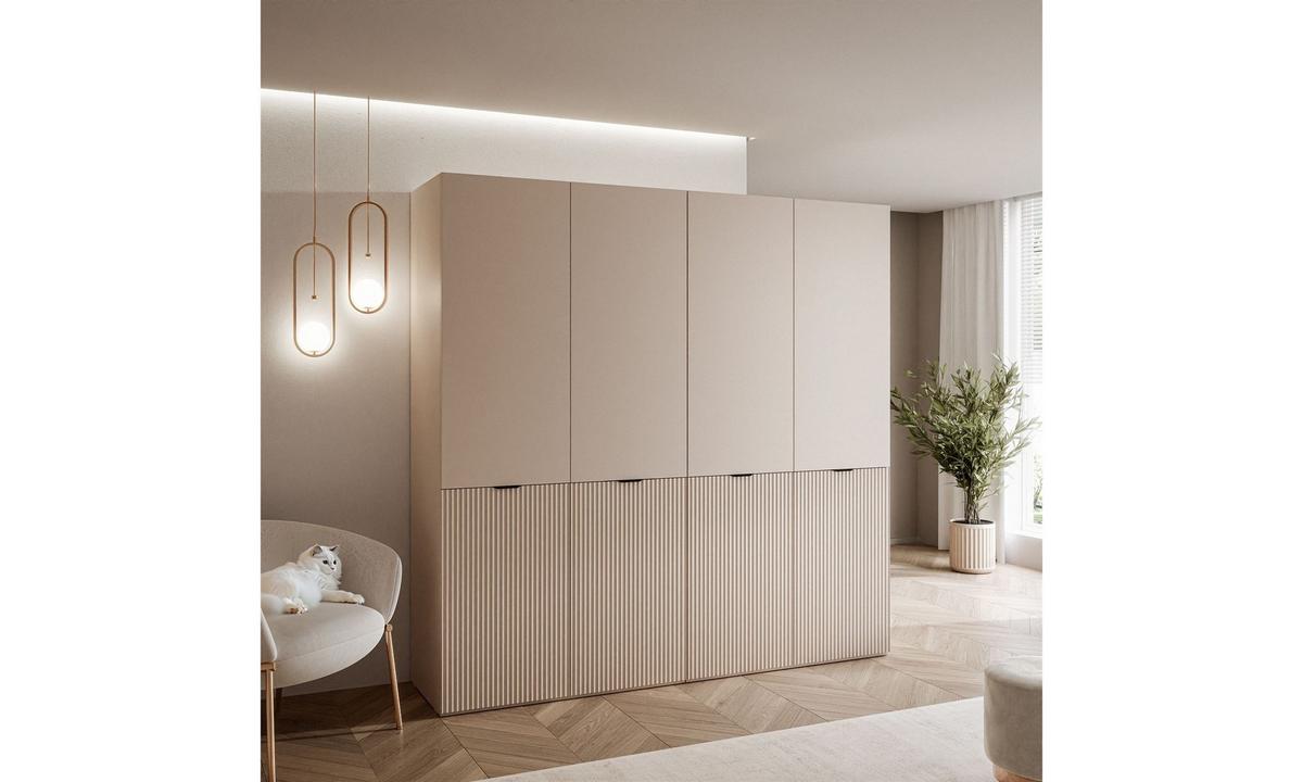 KLEIDERSCHRANK SANDBOX 200 202/49/200 cm Beige Sand / Beige Sand mit LED 8 Zusatzböden - Sandfarben/Schwarz, Holzwerkstoff/Kunststoff (202/200/49cm) - Lookway