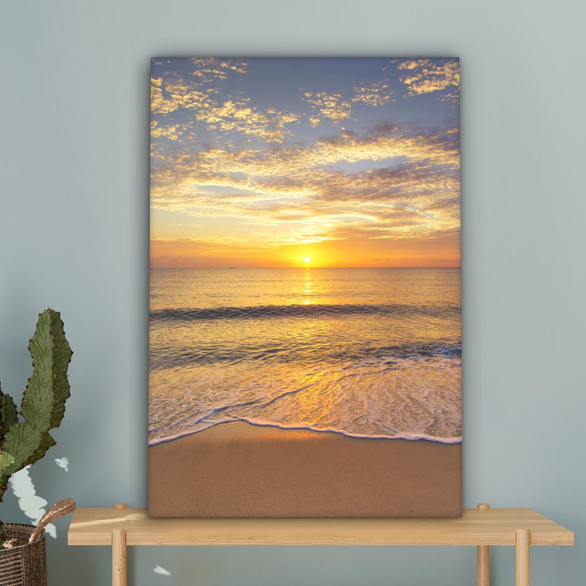 LEINWANDBILD Strand - Sonnenuntergang - Meer Wanddeko 40x60 cm - Gelb, Textil (40/60cm) - MuchoWow
