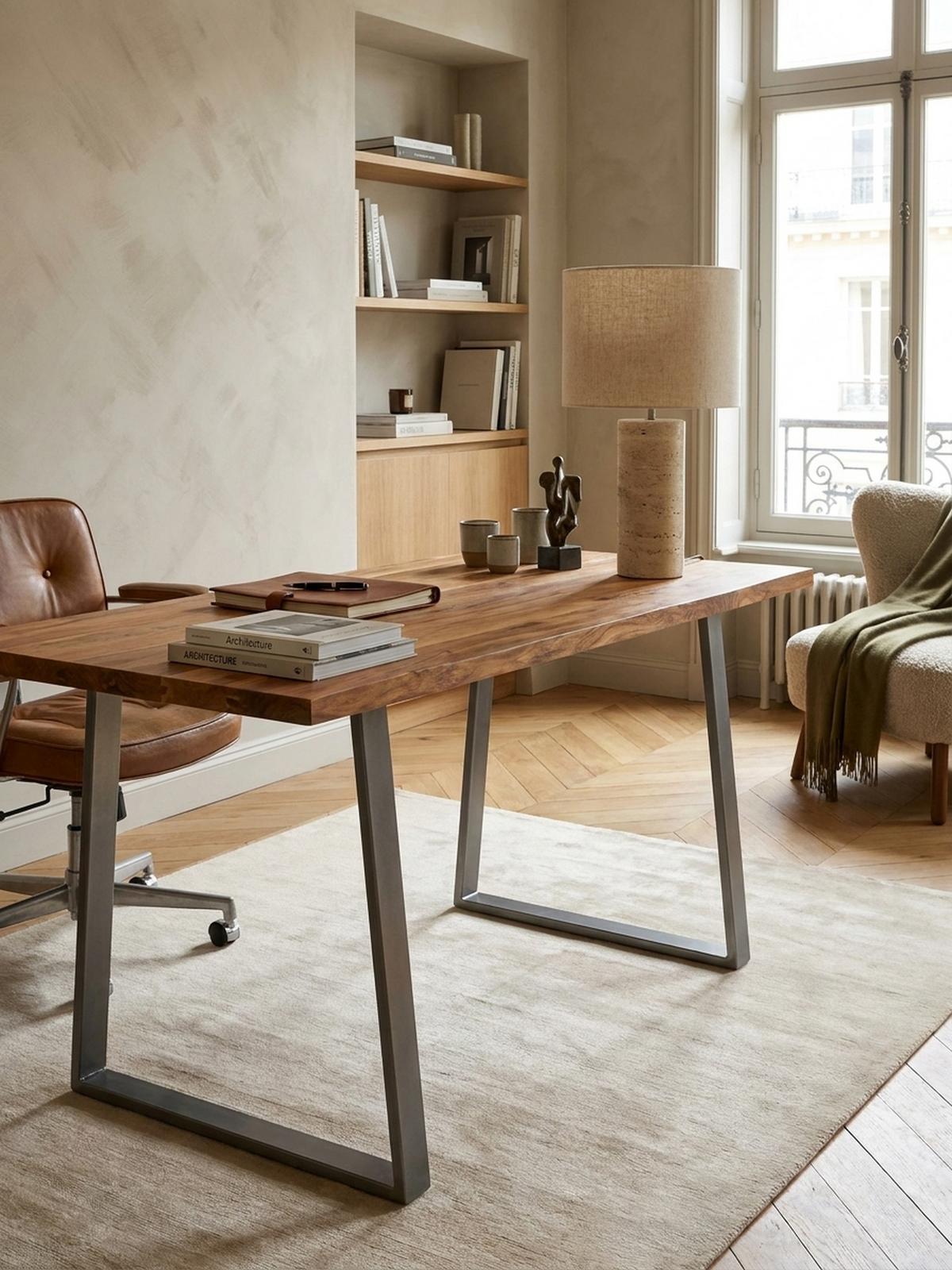 SCHREIBTISCH Massivholz Baumkante Chromgestell Handarbeit TARN, Goldbraun-Chrom 140x80x76 cm - Chromfarben/Braun, Holz/Metall (80/140/76cm) - KADIMA DESIGN