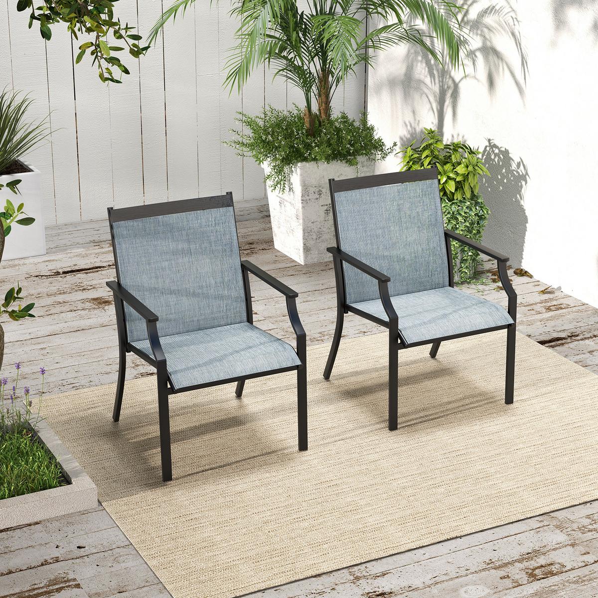 TERRASSENSTÜHLE Blau(2er-Set) - Blau, Metall (66/90/61cm) - COSTWAY