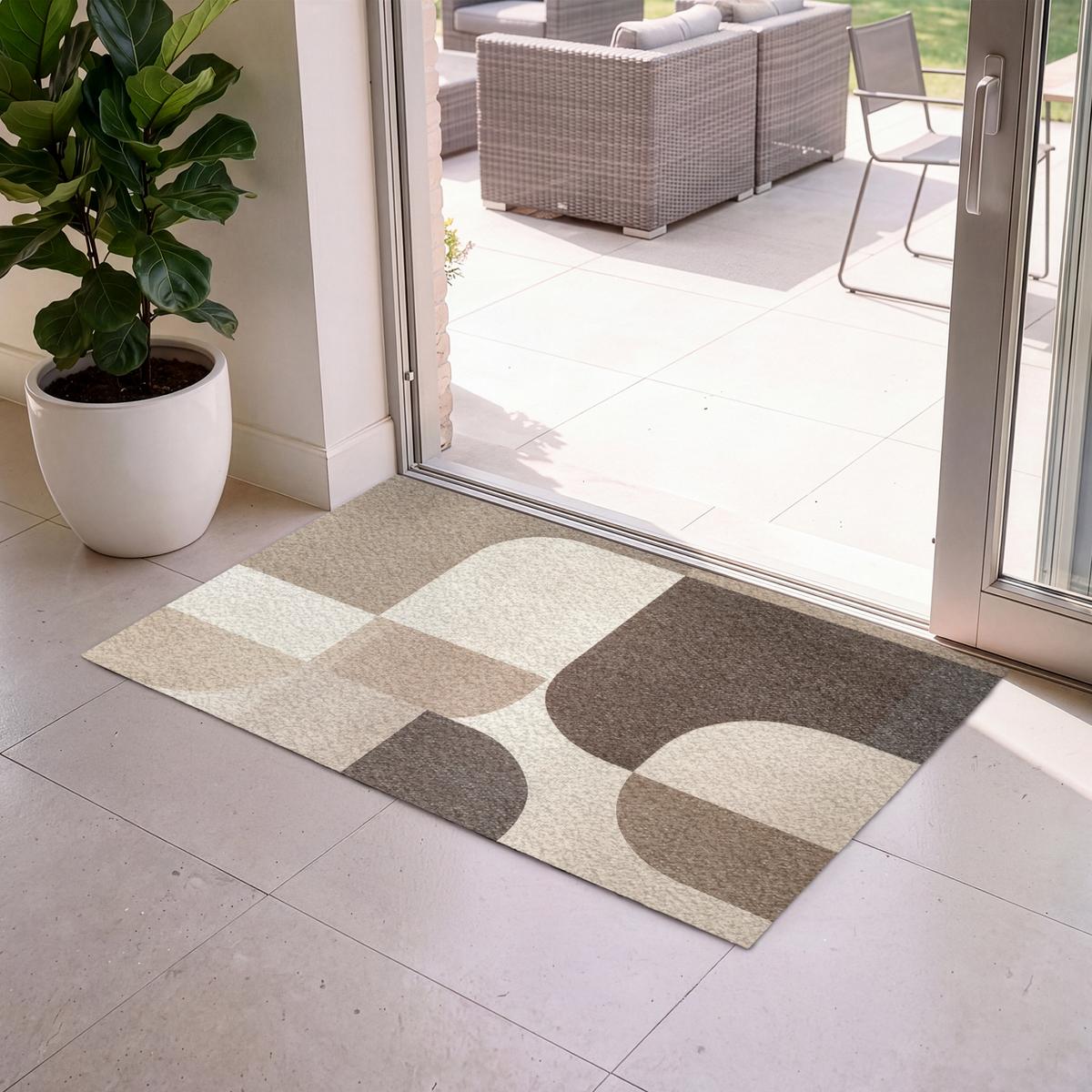 FUSSMATTE Geometrisch - Gewebte Struktur - Modern Fußabtreter 120x80 cm - Beige, Kunststoff (120/0.4cm) - MuchoWow