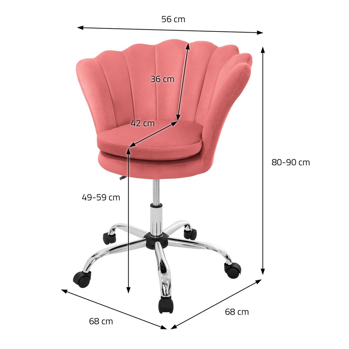 BÜROSTUHL Samt Rosa - Rosa, Metall (68/90/68cm) - ML-DESIGN