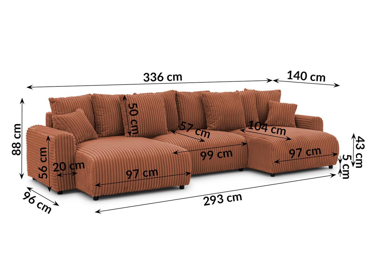 WOHNLANDSCHAFT Calma mit Schlaffunktion und Bettkasten im Bumpy-Design aus weichem Terrakotta Plüschcord - Beige/Terracotta, Holz/Textil (336/88/140cm) - S-Style