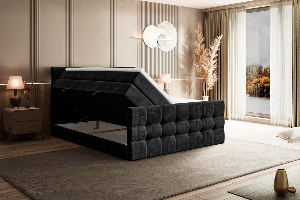 BOXSPRINGBETT BERO-Z KING - 200 x 200 - H3/H4 - Schwarz - Schwarz, Holzwerkstoff (200/200cm) - ALTDECOR