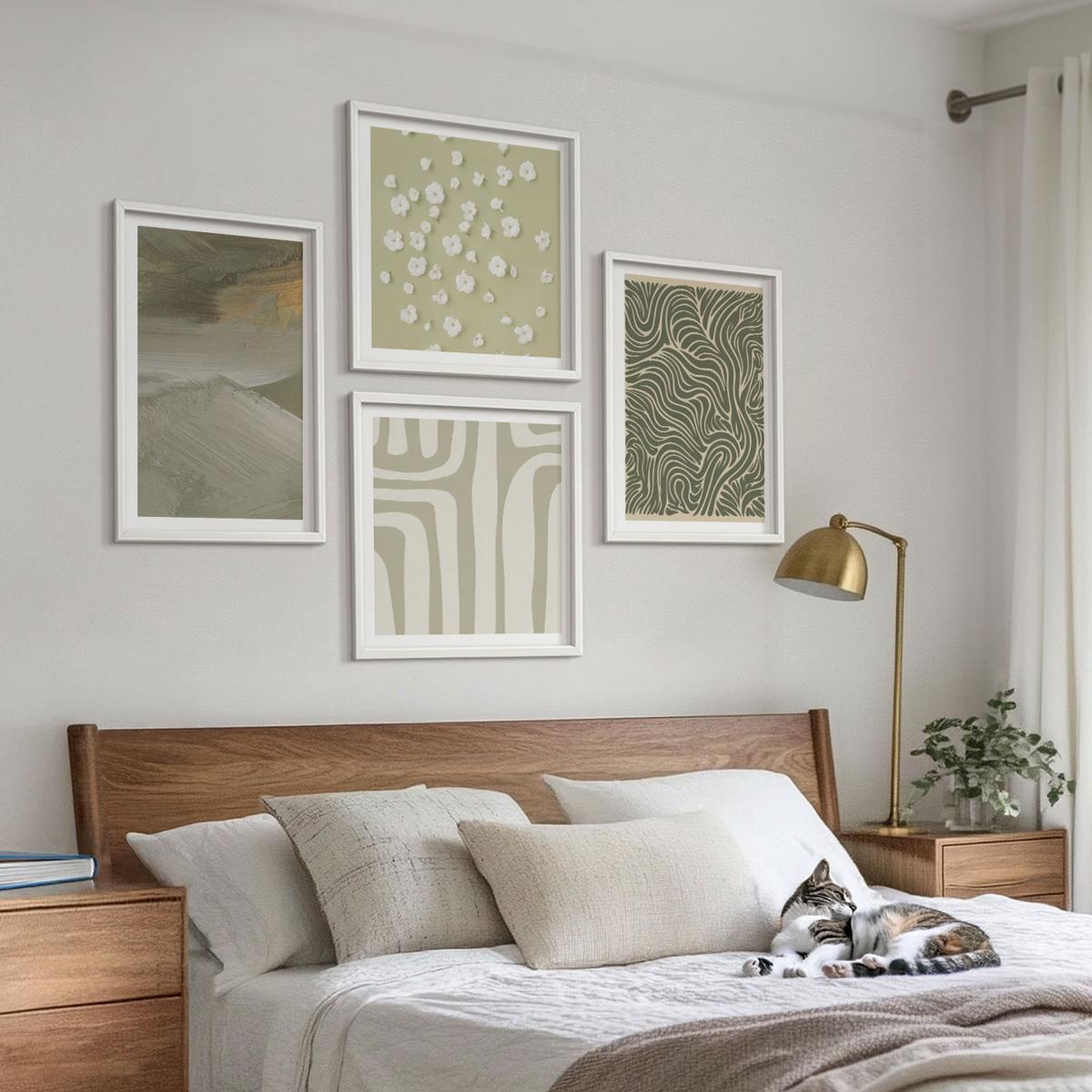 BILDER SET 4er Set - 50x50 cm & 40x60 cm Weißer Rahmen - Abstrakte Boho-Muster - Weiß, Kunststoff (50/50cm) - TULUP