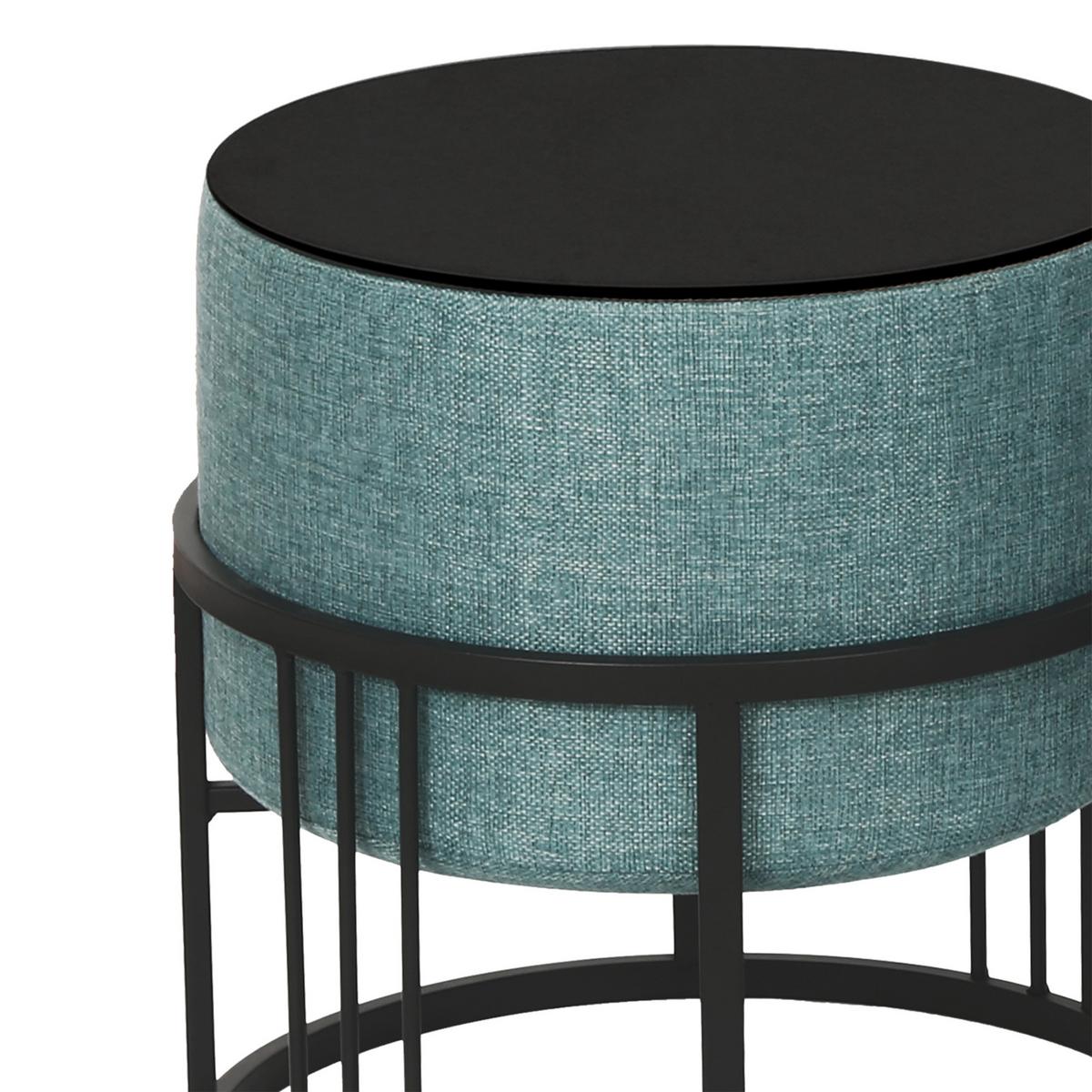 HOCKER-SET 2-TLG. Tas - Schwarz/Grün, Holzwerkstoff/Textil (38/38/38cm) - [en.casa]