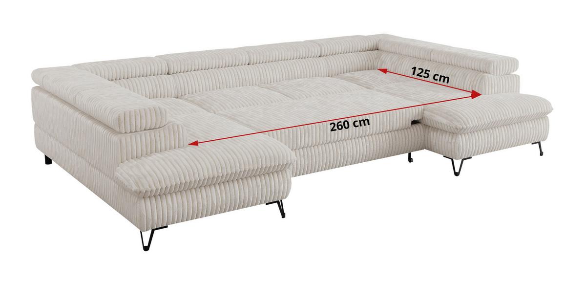 WOHNLANDSCHAFT PEDRO U Cord Creme - Creme/Schwarz, Textil/Metall (346/76/208cm) - MKS