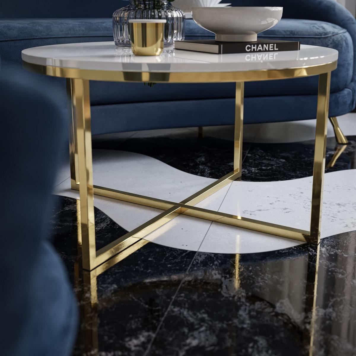 COUCHTISCH CIRI-X GLASS mit vergoldeter Basis - Goldfarben/Weiß, Glas (70/70/44.4cm) - Lookway