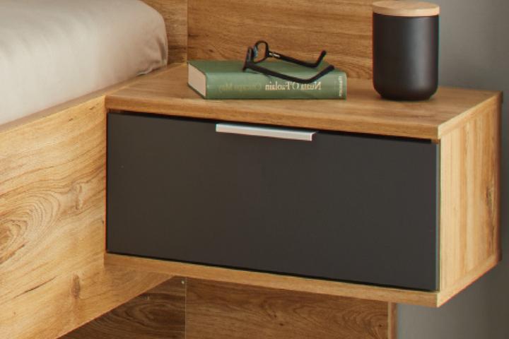 Bettanlage Grau Eiche inkl. 2 Nachtkästchen mit Lade