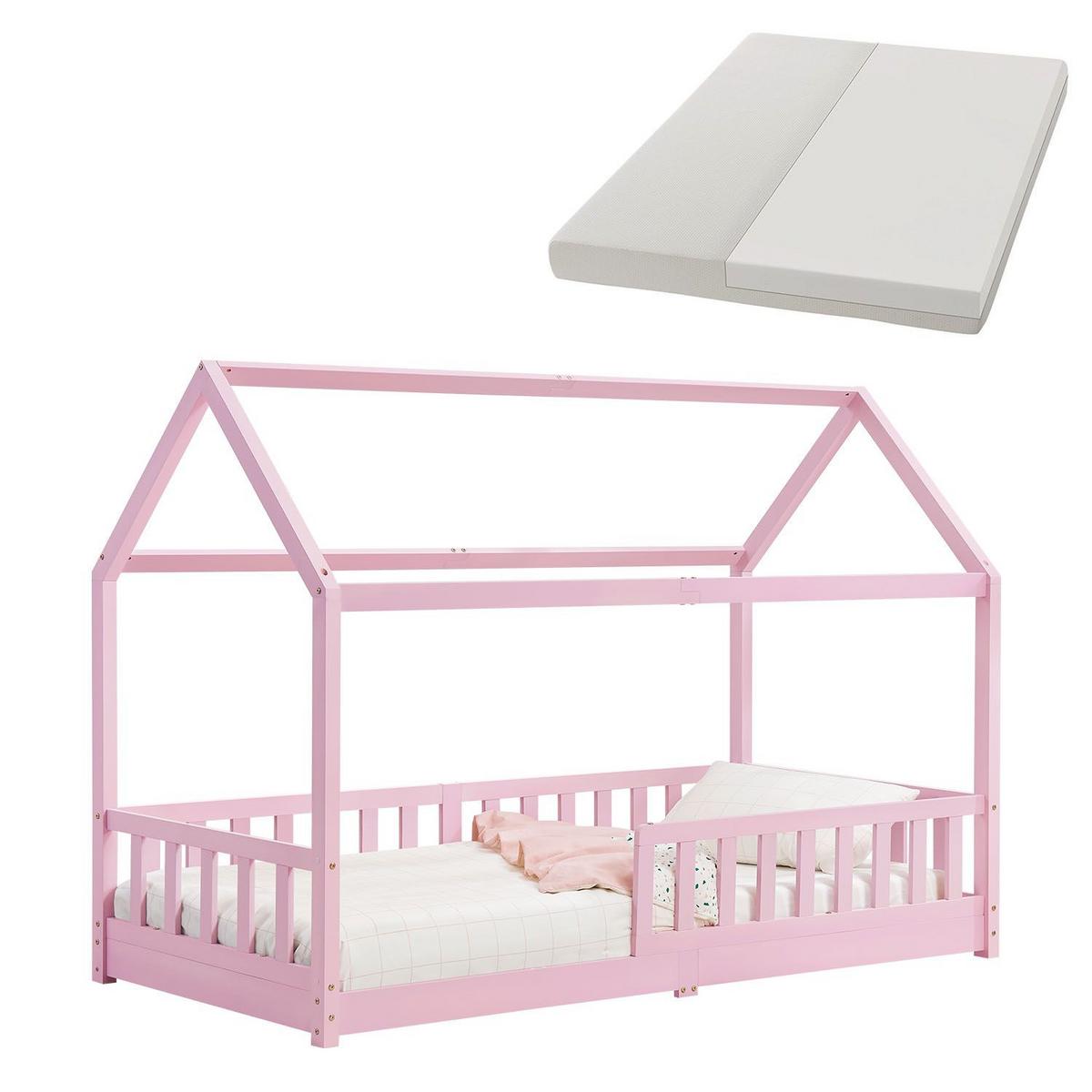 KINDERBETT Marli mit Matratze rosa 90x200 cm - Rosa, Holz (90/200cm) - Juskys