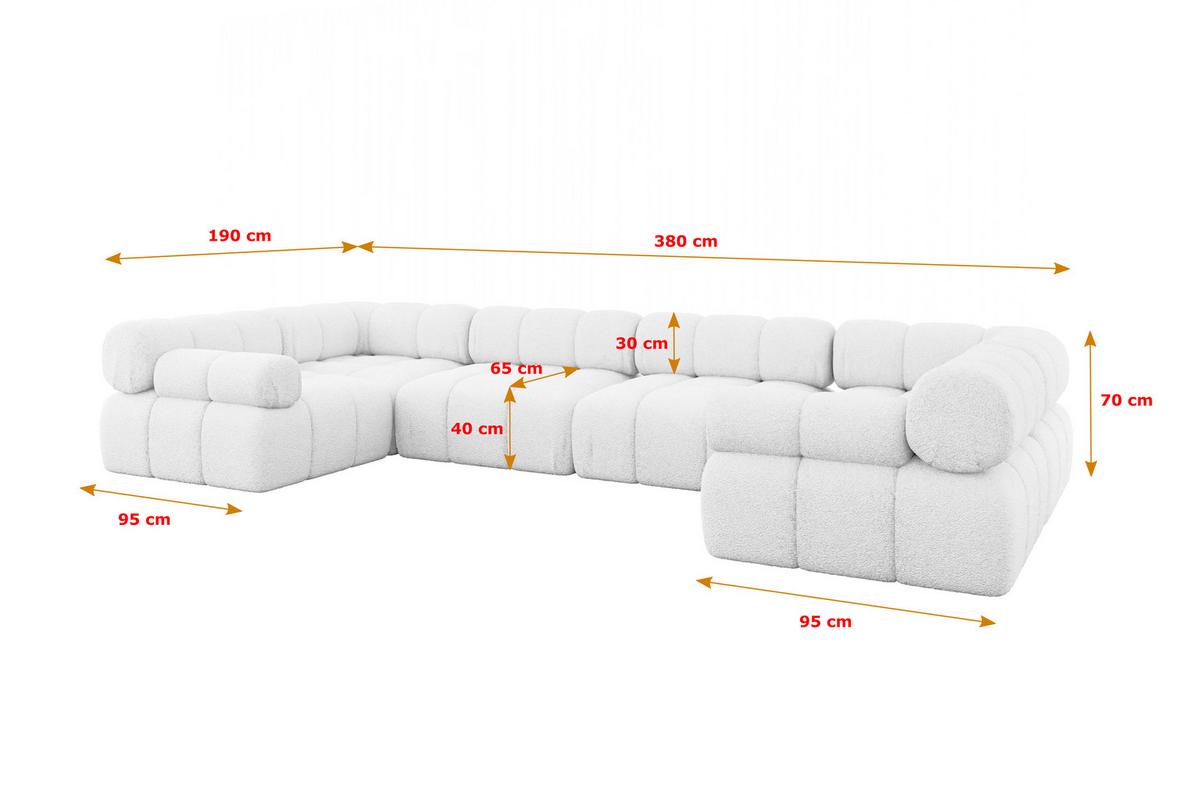 WOHNLANDSCHAFT modulares Sofa Birno-U2 - 380x190x70 cm Weiß Bouclé - Weiß, Holzwerkstoff/Textil (380/70/190cm) - ALTDECOR