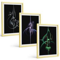 BILDER SET 3er Set - 40x60 cm Goldrahmen - Abstrakte schwarze Farbmuster - Goldfarben, Kunststoff (40/60cm) - TULUP