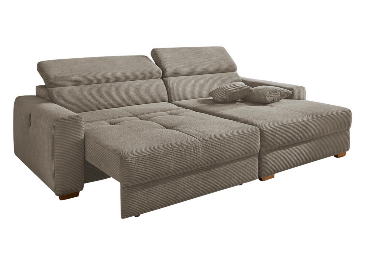ECKSOFA mit elektrischer Sitztiefenverstellung, Kopflehnen verstellbar, USB-A und USB-C Ladefunktion B277/T187/H109 cm, Cord Braun Taupe / 15401 - Eichefarben/Braun, Eichenholz/Textil (277/187cm) - luma-home