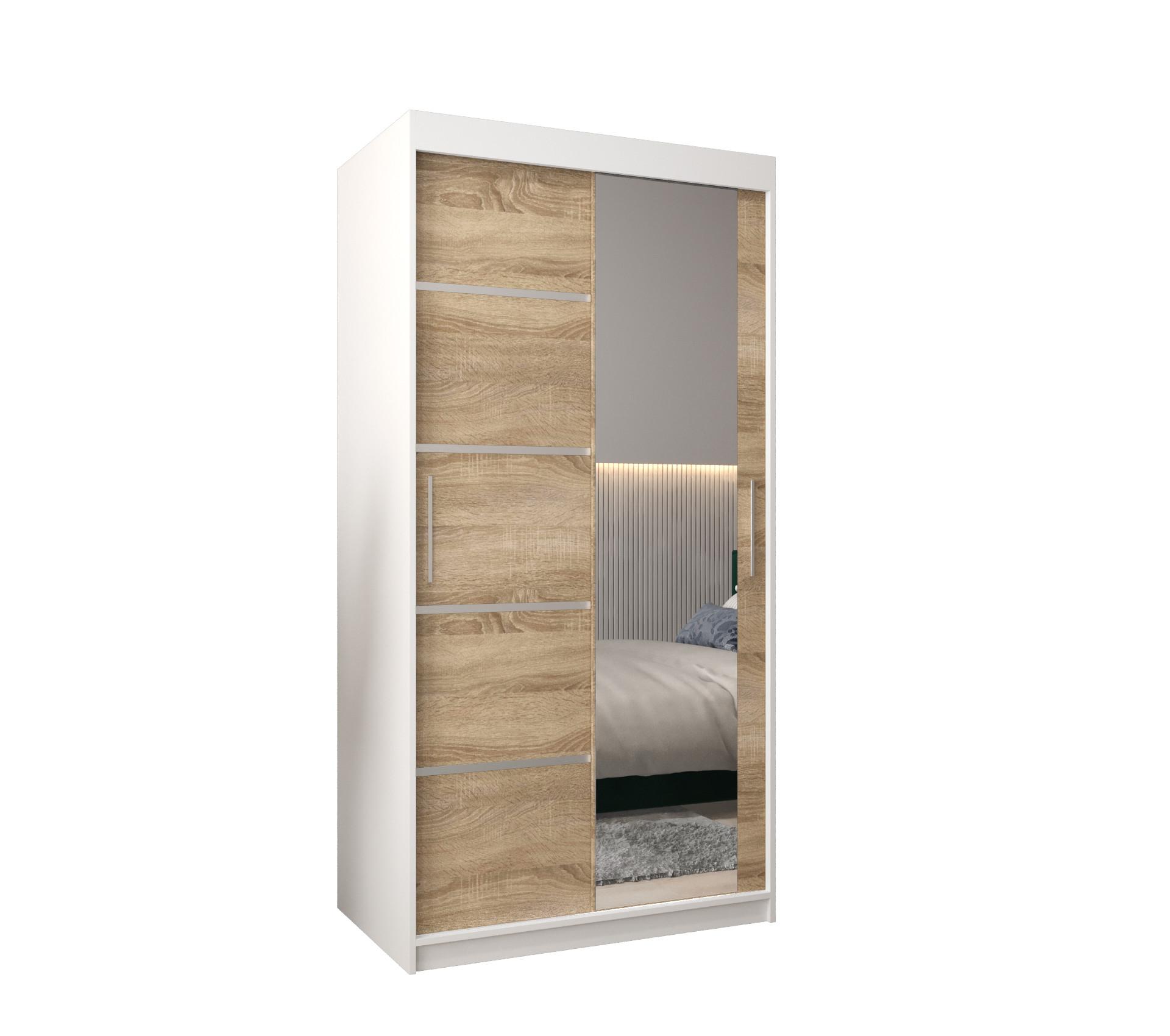 SCHWEBETÜRENSCHRANK 200/100/62 2-türig - Silberfarben/Weiß, Holz/Kunststoff (100/200/62cm) - MÖBEL KRYSPOL