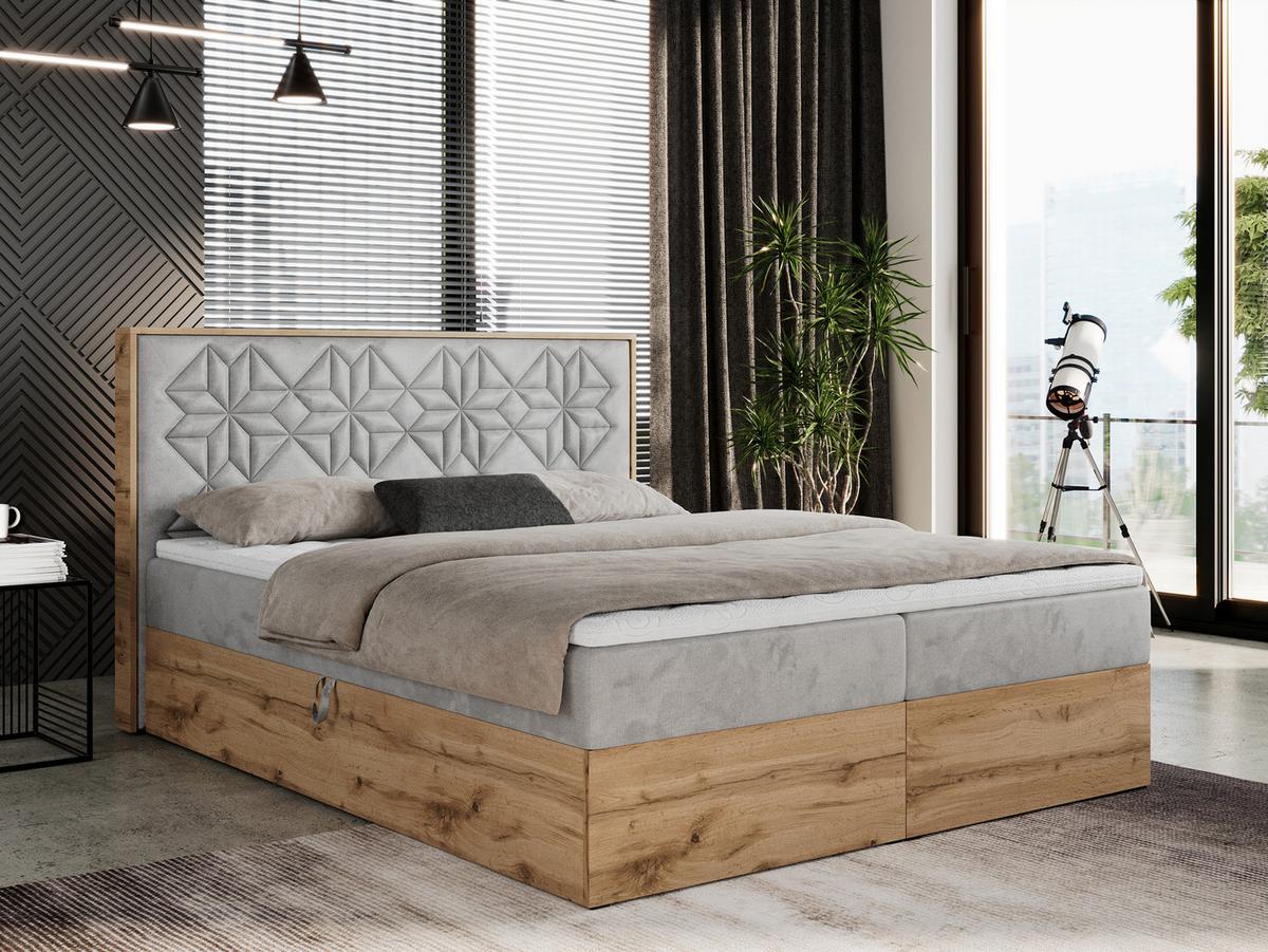 BOXBETT NESSI - 200/200 Hellgrau Velvet - H3 - Hellgrau, Holz/Textil (200/200cm) - MKS