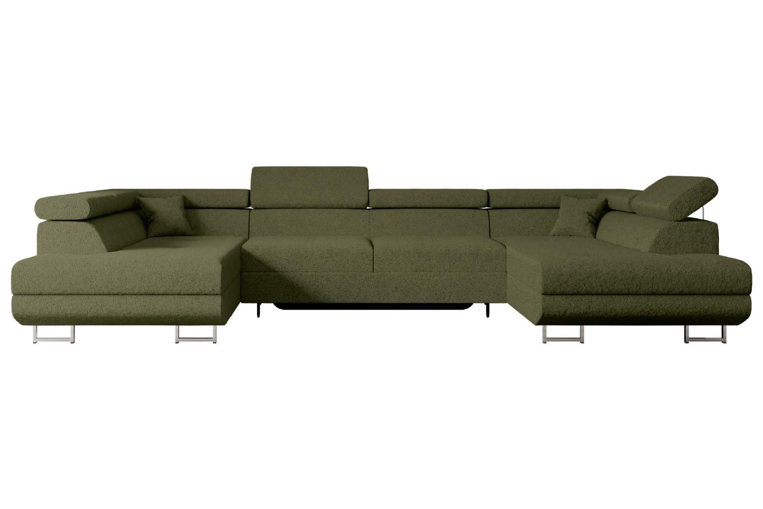 WOHNLANDSCHAFT mit Schlaffunktion und Bettkasten GUSA-U 342x202x107 cm Grün Bouclé - Silberfarben/Grün, Holzwerkstoff/Textil (342/107/202cm) - ALTDECOR