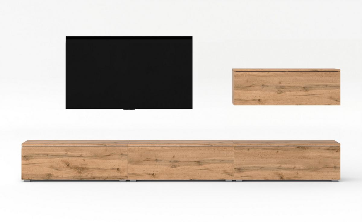 WOHNWAND Loriano IV Eiche Wotan 300/70,5/32 cm – Hängend und Stehend - Braun, Holzwerkstoff/Kunststoff (300/70.5/32cm) - AX Living